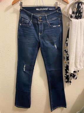 Wallflower Dark Blue Distressed Bootcut Jeans